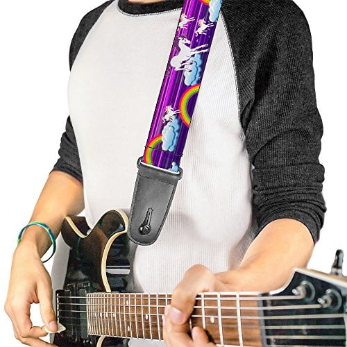 Buckle-Down Guitar Strap, Unicorns Rainbows Stripes Purple, 2 Inches Wide