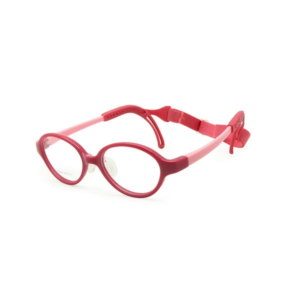 EnzoDate Children Glasses Frame Size 43 Ear Grips Strap Head Band Temple Locks Nose Pad Flexible Silicone Bendable Optical Kids Eyeglasses (rose) for Ages 2-3Yrs