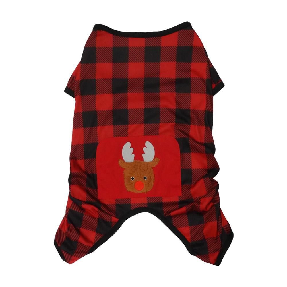 Way to Celebrate Dog Clothes: Knit Jersey Pajama for Dogs, Red & Black Plaid with Reindeer Embellishment, Size XS-XL