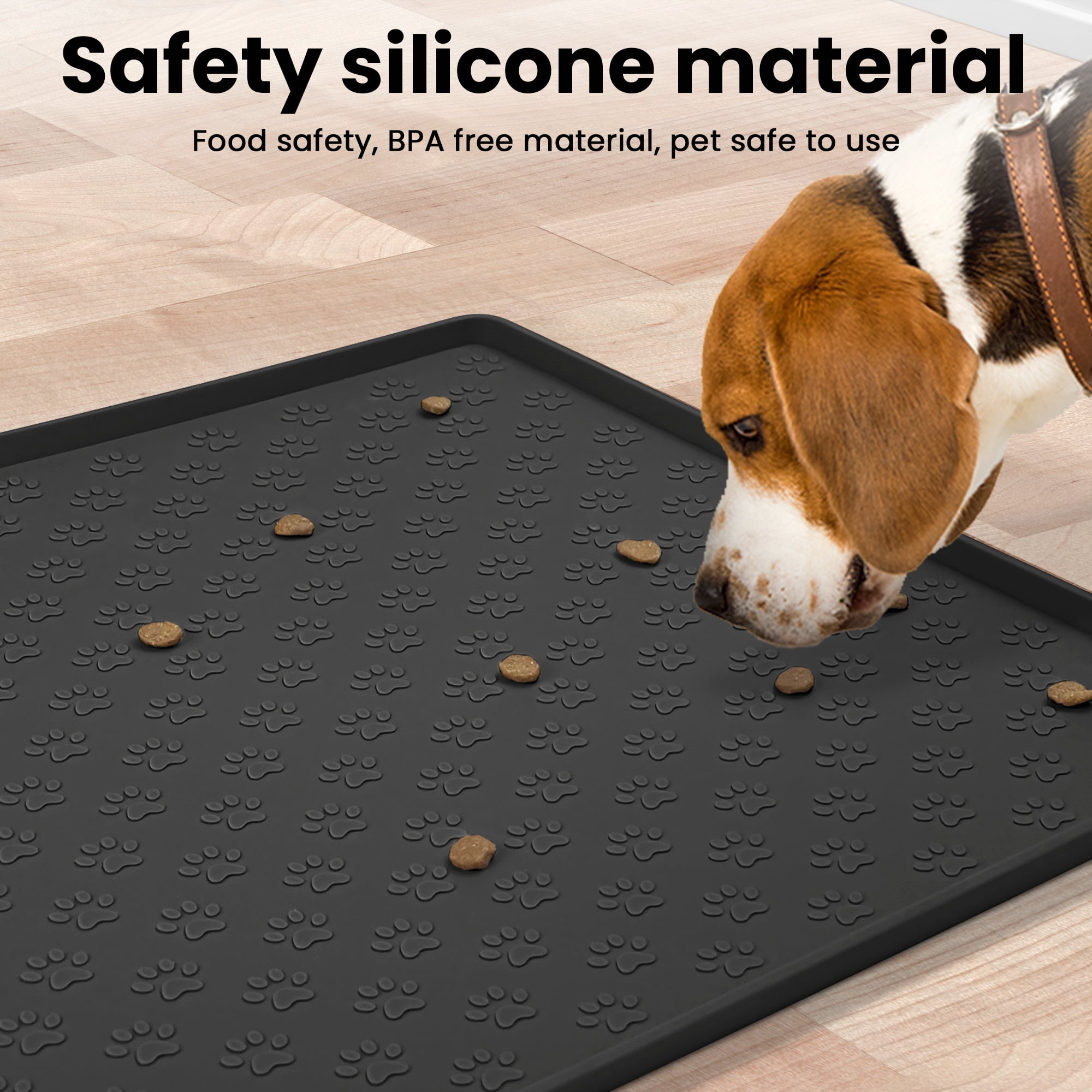 Ptlom 2Pcs Pet Placemat for Cats and Dogs,Waterproof Non-Slip Pet Food Water  Feed Mat,High Lips Edge Cat Dog Mat Prevents Spill,Suitable for  Small,Medium and Large Pet,Black 