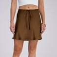 thumbnail image 7 of MIXUE Skirts For Women Summer Silk Satin Solid Color Elastic Waist Drawstring Casual Ruffle A Line Mini Skirt Holiday Wear,Brown,XL, 7 of 7
