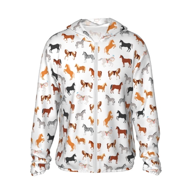 Fotbe Horses Chaqueta con Protección Solar UPF 50+ para Hombre y Mujer, Camisa con Capucha y Bolsillos-X-Large
