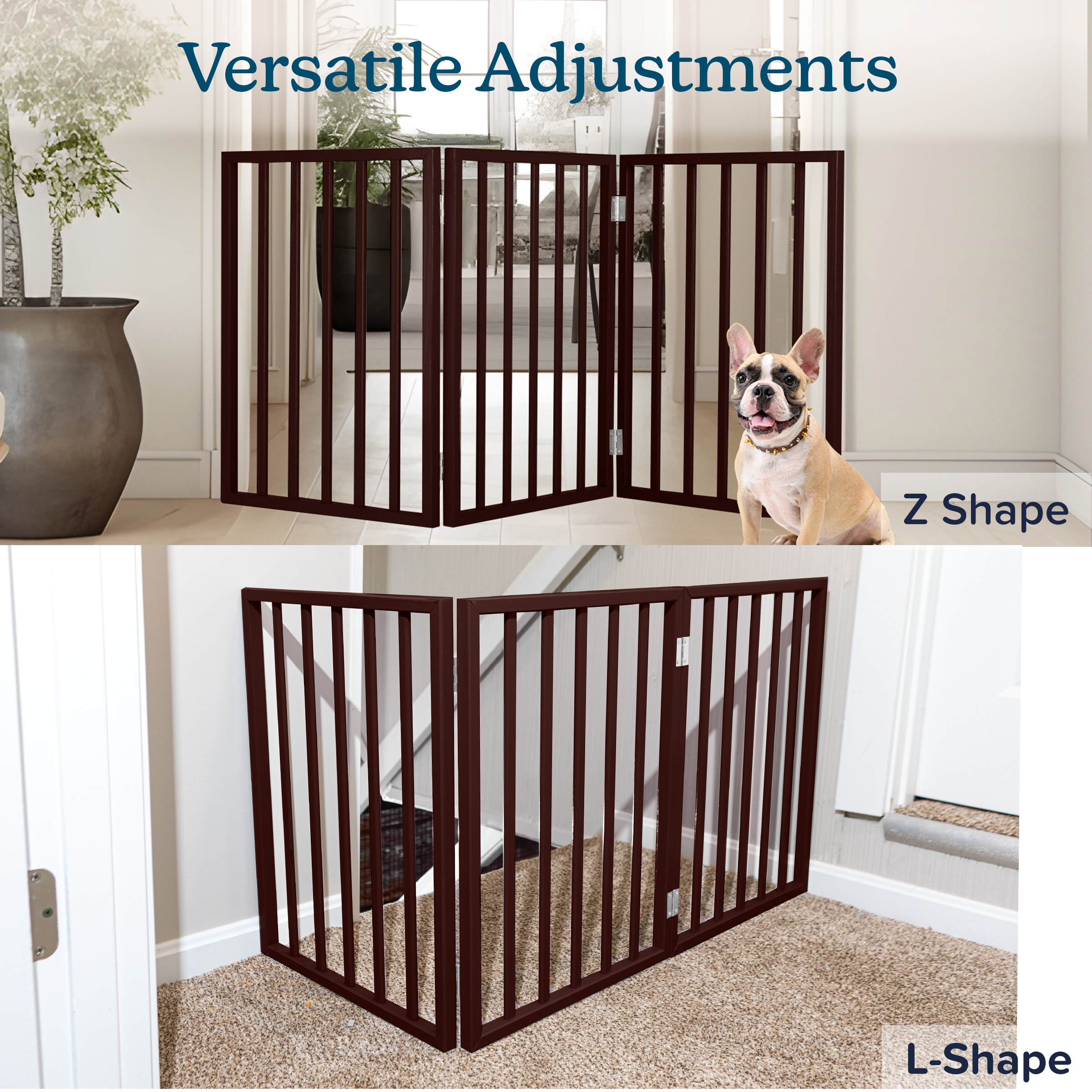 PETMAKER 3-Panel Indoor Foldable Pet Gate for Stairs or Doorways (Brown)
