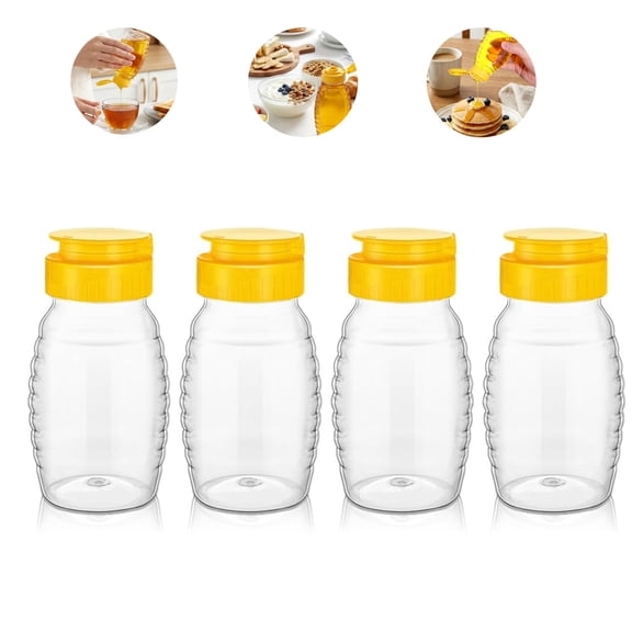 Plastic Honey Container Refillable Small Squeeze Bottles for Honey Leakproof Condiment Dispenser for Mustard and Salad Dressings 6oz/180ml