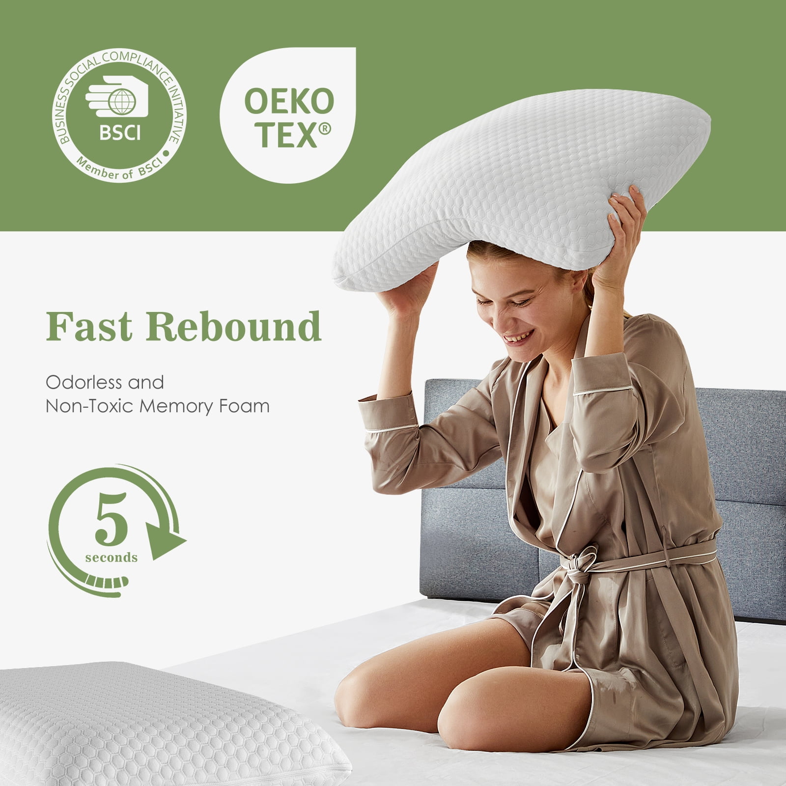 GIANNA Memory Foam Pillow for Sleeping, Standard Size(24" x 16" x 4.7"), Ergonomic Design, Soft and Supportive for Neck and Back Pain Relief, Washable Cover, 2 Pack
