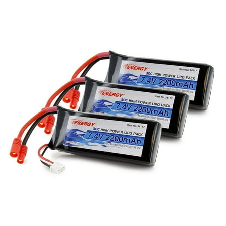 Wholesale Lipo Batteries Tenergy 30C 7.4V 2200mAh Replacement LiPO Battery Pack with 3.5mm Banana Connector for Syma X8C, X8W, X8G, 3-Pack ()