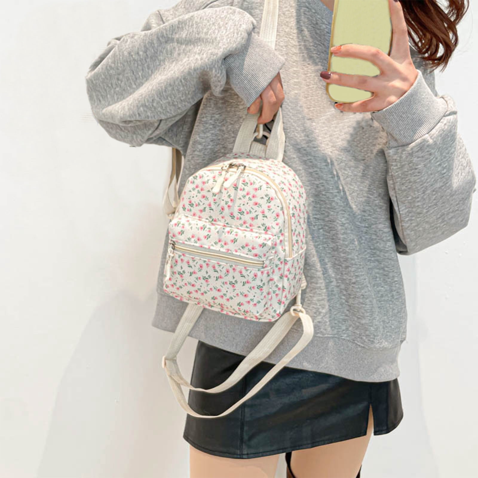 BEIS Floral Mini Backpack in Beige, Green & Pink The Backpack Tote in Garden Party main image 2