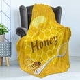 thumbnail image 4 of Honeycomb Soft Flannel Fleece Throw Blanket, Bee on a Spoon Full of Honey on Geometric Background Pattern Hive Theme, Cozy Plush for Indoor and Outdoor Use, 50" x 70", Yellow and Brown, by Ambesonne, 4 of 5
