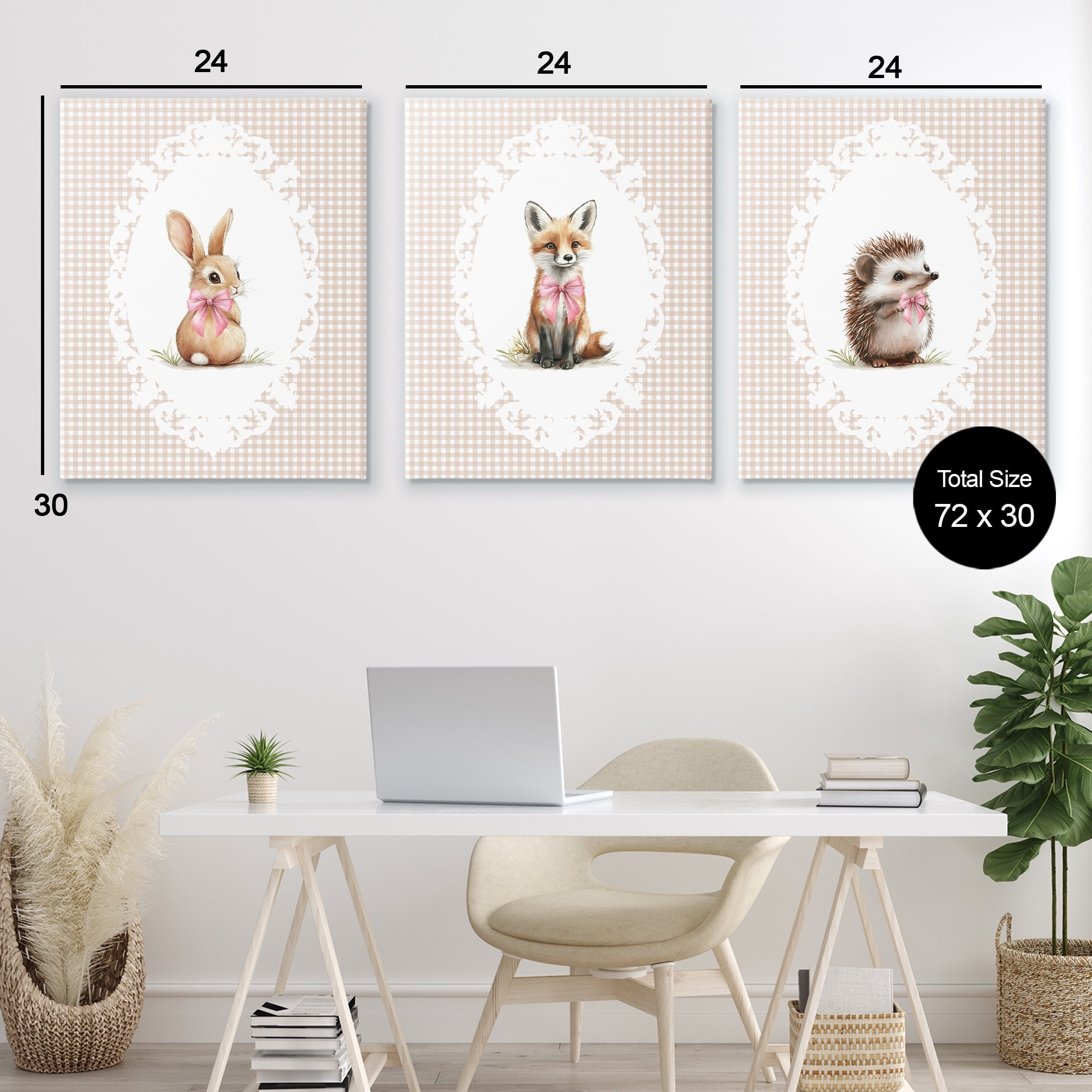 Stupell Industries Vintage Baby Bow Animals 3 Piece Canvas Wall Art Set, design by Christine Simpson Art