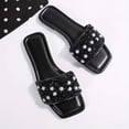thumbnail image 7 of Qingpeng Womens Open Toe Flat Slide Sandals Square Toe Summer Shoes with Pearl and Sequin Embellishment for Casual Beach Wear, 7 of 7