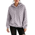 thumbnail image 2 of XUNKUSGA Womens Fuzzy Hoodies Classic Solid Color Textured Jacquard Fleece Pullover Top with Drawstring Hood Comfy Cozy Oversized Winter Warm Coat 5XL, 2 of 8