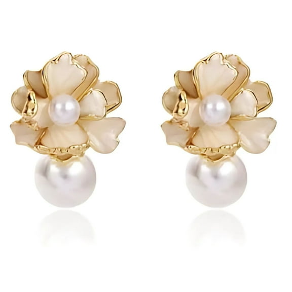 Pearl Blosson Earrings for Women Gold Plated Mother of Pearl Flowering Stud Dangle Ginger Lyne