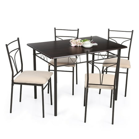 iKayaa 5PCS Modern Metal Frame Dining Kitchen Table Chairs Set for 4 Person Kitchen Furniture 120kg Load Capacity