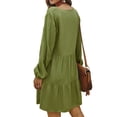 thumbnail image 3 of Vestido de mujer con cuello en V, manga larga, suelto, ropa de otoño, color sólido, con botones de cintura alta, verde militar, S Monstrate AP003891-05, 3 of 6
