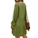thumbnail image 3 of Vestido de mujer con cuello en V, manga larga, suelta, ropa de otoño, color sólido, con botones de cintura alta, verde militar, M Kearding AP003891-06, 3 of 6