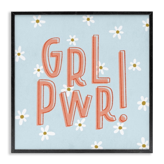 Stupell Industries Girl Power with Daisy Patterns Quotes and Sayings Painting Black Framed Art Print Wall Art, 12 x 12