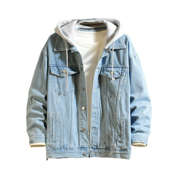 Men's Denim Jacket Button Down Jean Coat Casual Long Sleeve Hooded Jackets Trendy Fall Winter Top Outwear (XL, Light Blue)