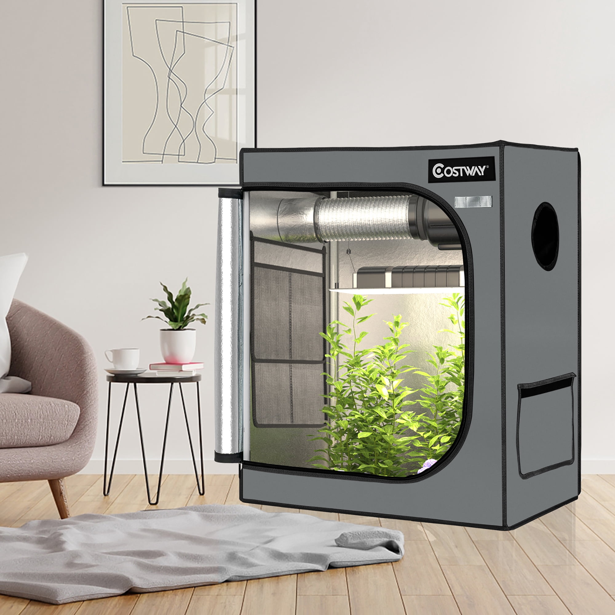 Costway Indoor Mylar Plant Room - 30''x18''x36'' Hydroponic Grow