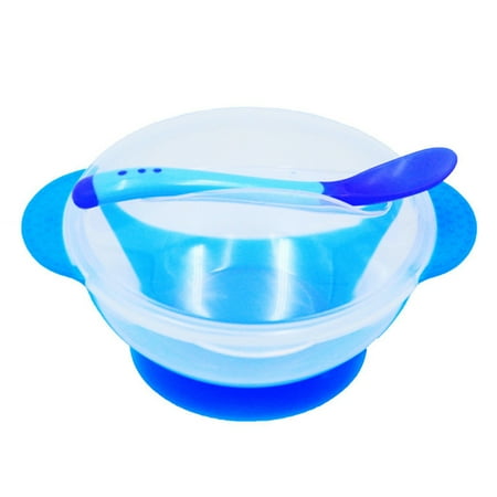 Snacker Bowl - Baby Sucker Bowl Feeding Training Bowl Dinnerware with Temperature Spoon Durable Cutlery Set