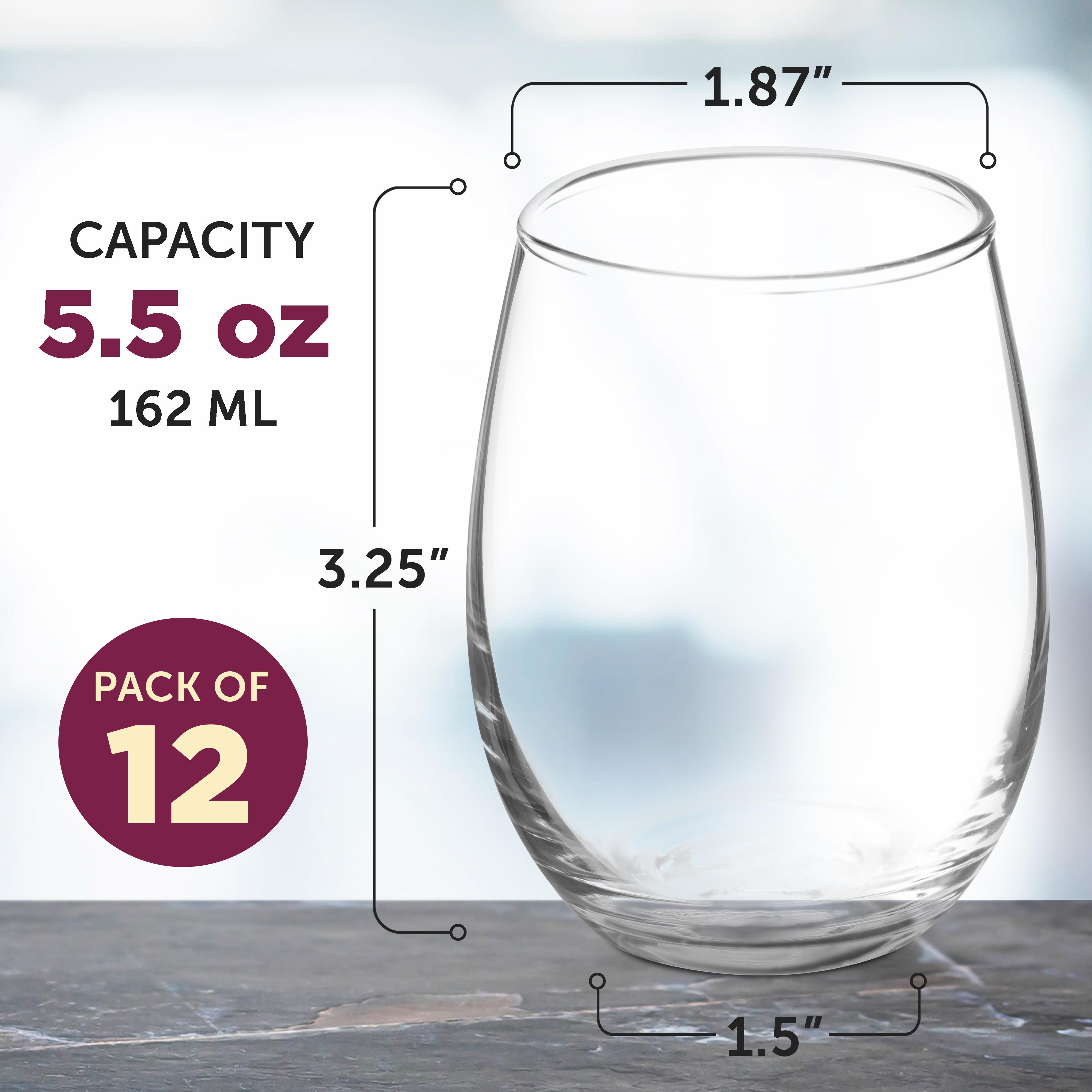 Stemless Wine Glasses by ARC 5.5 oz. Set of 12, Bulk Pack - Perfect for Hotel, Bar, Restaurant or Lounge - Clear