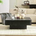 thumbnail image 3 of Kevinplus 35.43" Modern Square Coffee Table, Small Wooden Handcraft Drum with Sturdy Mdf Pedesta for Living Room, Black, 3 of 14