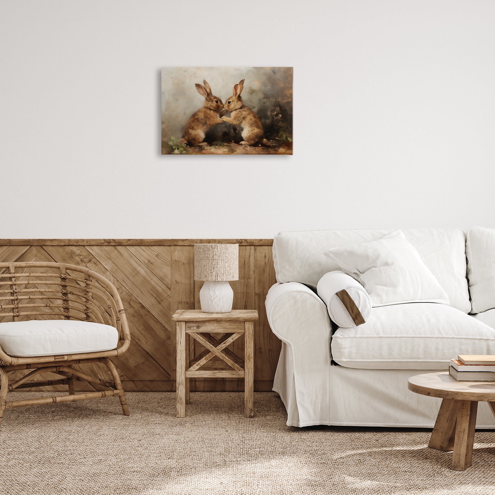 Stupell Industries Bunny Boxing Duo Animals & Insects Painting Gallery Wrapped Canvas Art Print Wall Art, 24 x 16