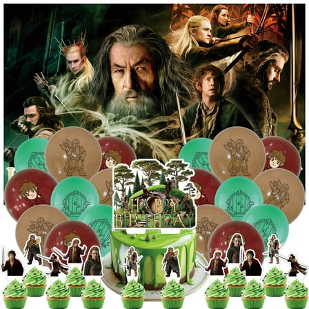 32 Pcs For The Hobbit Theme Birthday Party Supplies Party Favor Set,With 18 Balloons,5*3ft Birthday Backdrop Decorations,13 Cupcake Toppers,All-in-One Party Supply Set