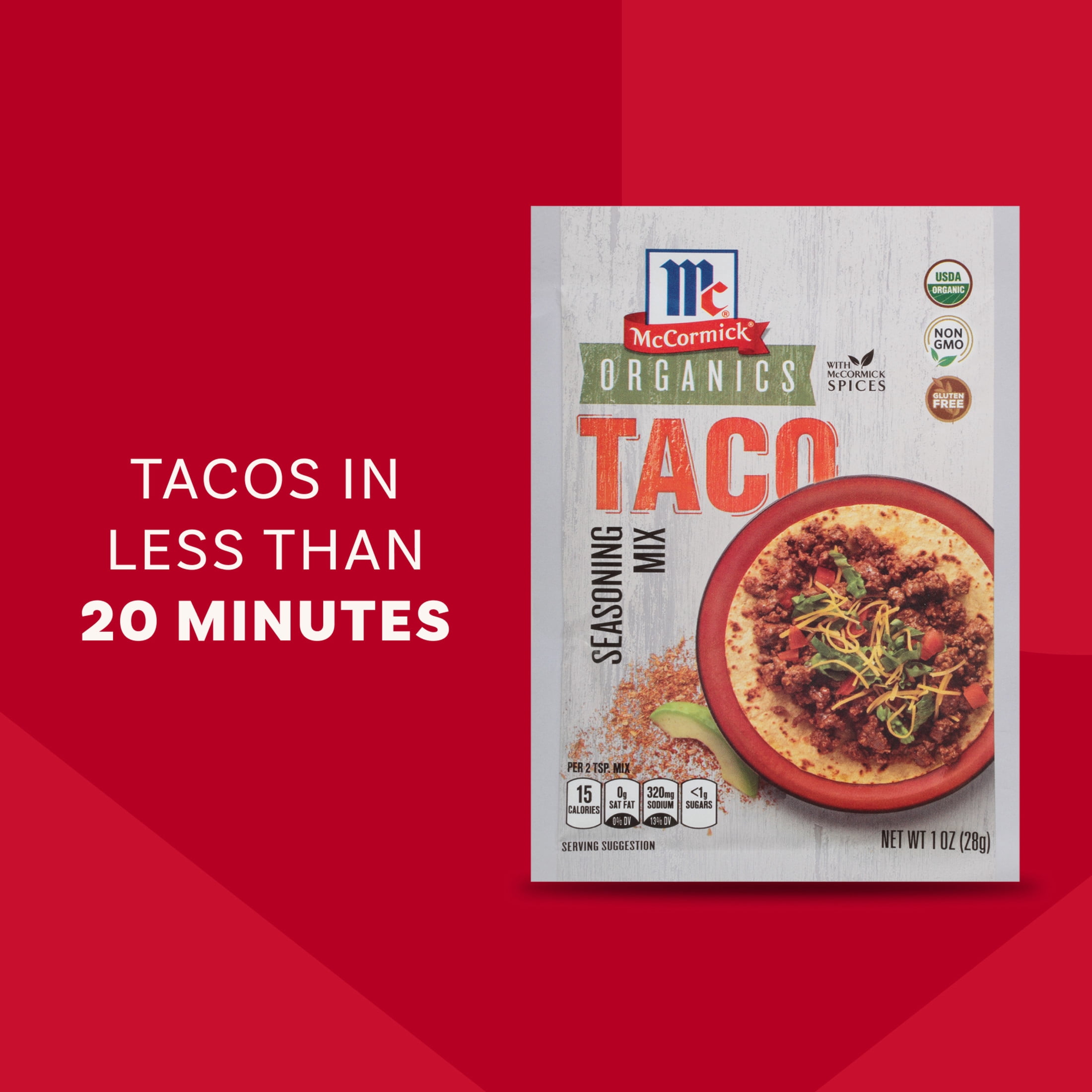 (3 pack) McCormick Organics Gluten Free Taco Seasoning Mix, 1.0 oz Packet