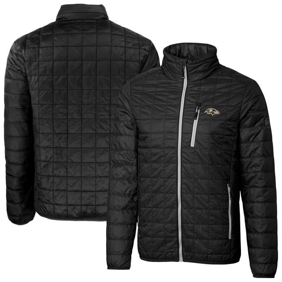 Men's Cutter & Buck  Black Baltimore Ravens Big & Tall Rainier PrimaLoft Eco Insulated Full-Zip Hoodie Puffer Jacket