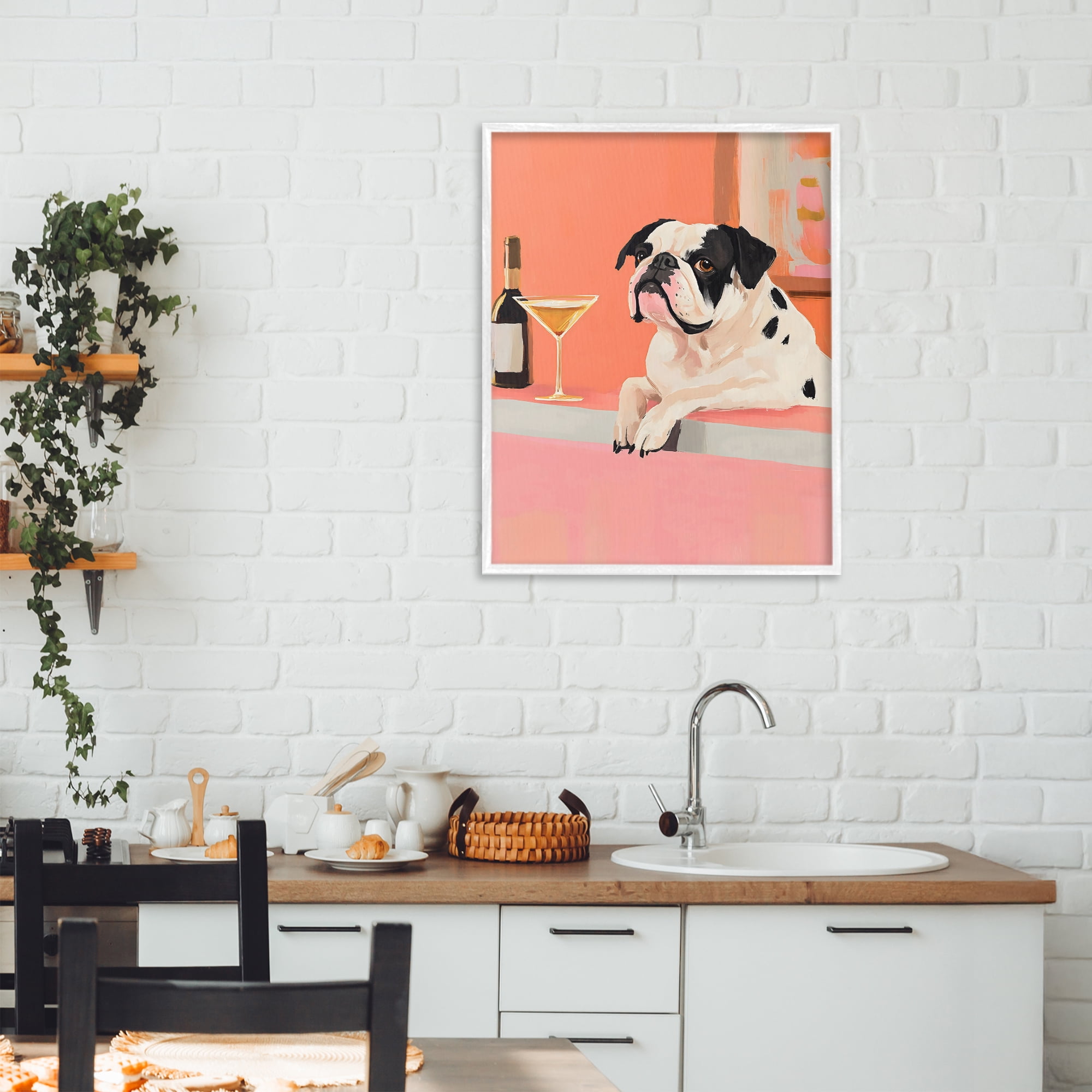 Stupell Industries Bulldog at Martini Lounge White Framed Giclee Art, design by The Prints Vibe