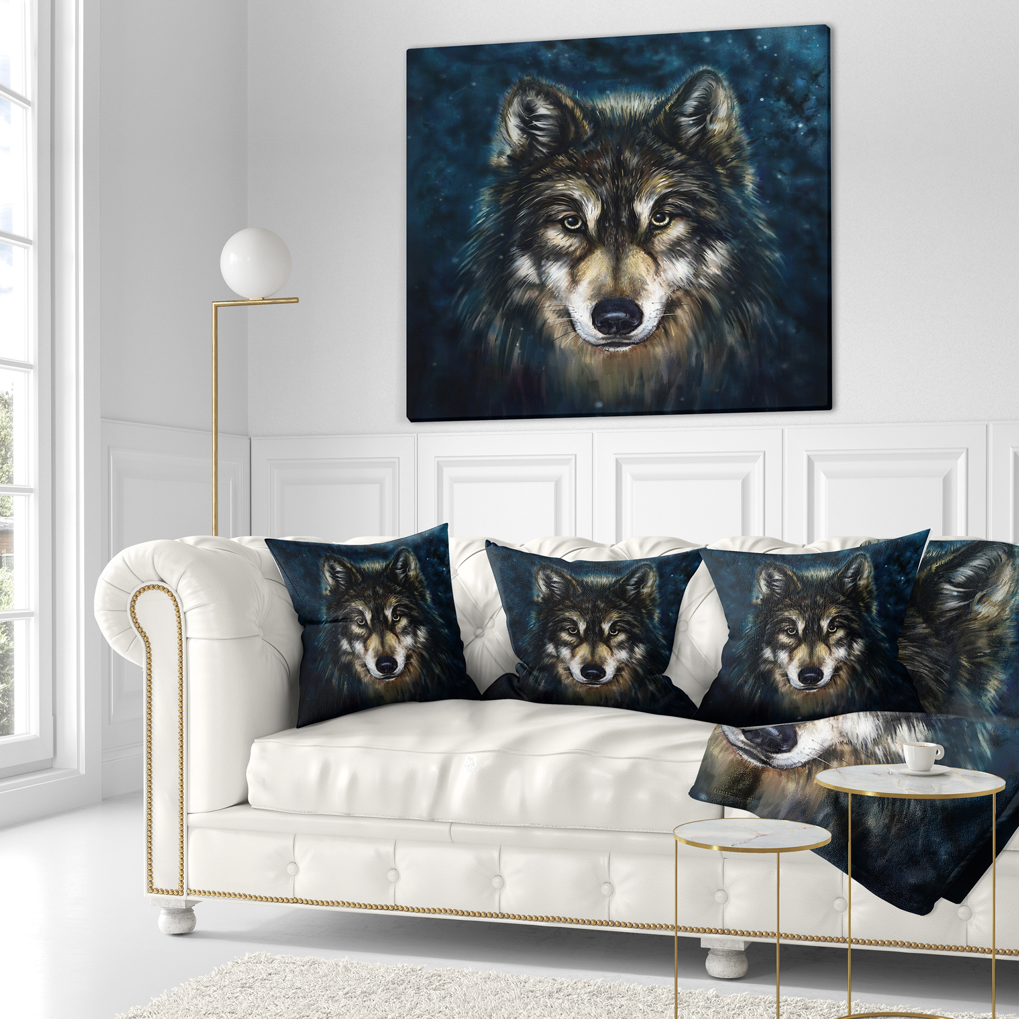 Designart Smiling Wolf - Animal Throw Pillow - 18x18