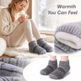 thumbnail image 3 of Women Nordic Fleece Lined Ankle Socks, Thick Warm Cozy Thermal Cabin Socks, Vintage Pattern Non Slip Home Sleeping Socks for Cold Weather Gray M, 3 of 5