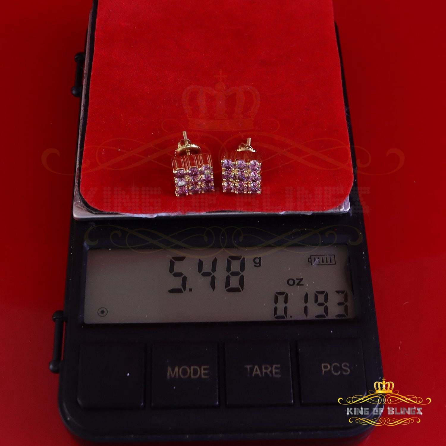 King of Bling's 925 Silver Yellow 2.25ct VVS D Pink Moissanite Men/Women's Square Stud Earrings