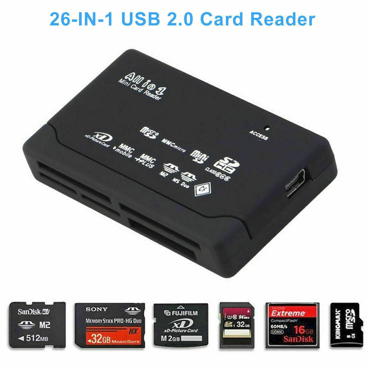 Memory Card Reader Mini 26-IN-1 USB 2.0 High Speed For CF xD SD MS SDHC 