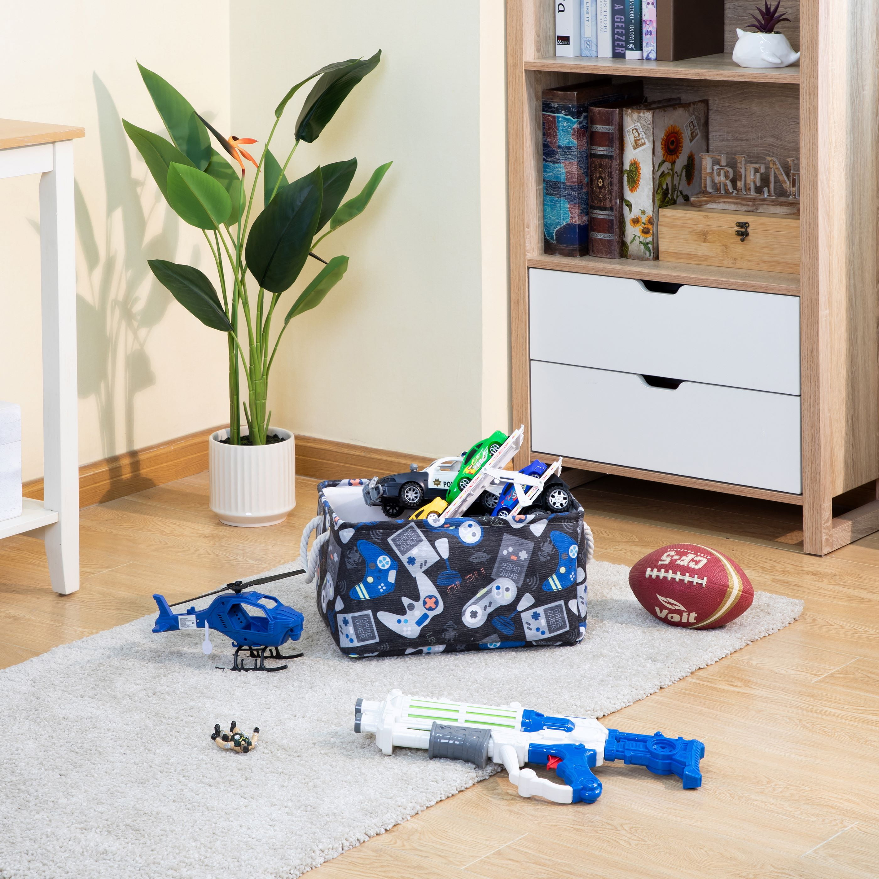 Your Zone Kids Gamer Canvas Storage Basket with Handles, 15 in x 11 in x 7.8 in