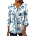 thumbnail image 1 of Camisetas de Cuello en V Mujeres, Impreso 3/4 Manga Blusa Casual Hecha de Cómodo Estante de Imitación para Toda la Temporada de Uso Diario, Camisetas Casuales de Mujer, 1 of 5
