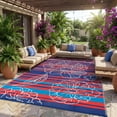 thumbnail image 3 of HIWEAVER Red/Navy 6' x 9' Outdoor Rug PP Plastic Straw Woven Waterproof Patio Rug with Floral Portable Outside Carpet for Balcony Deck Picnic Garden Decor, 3 of 7