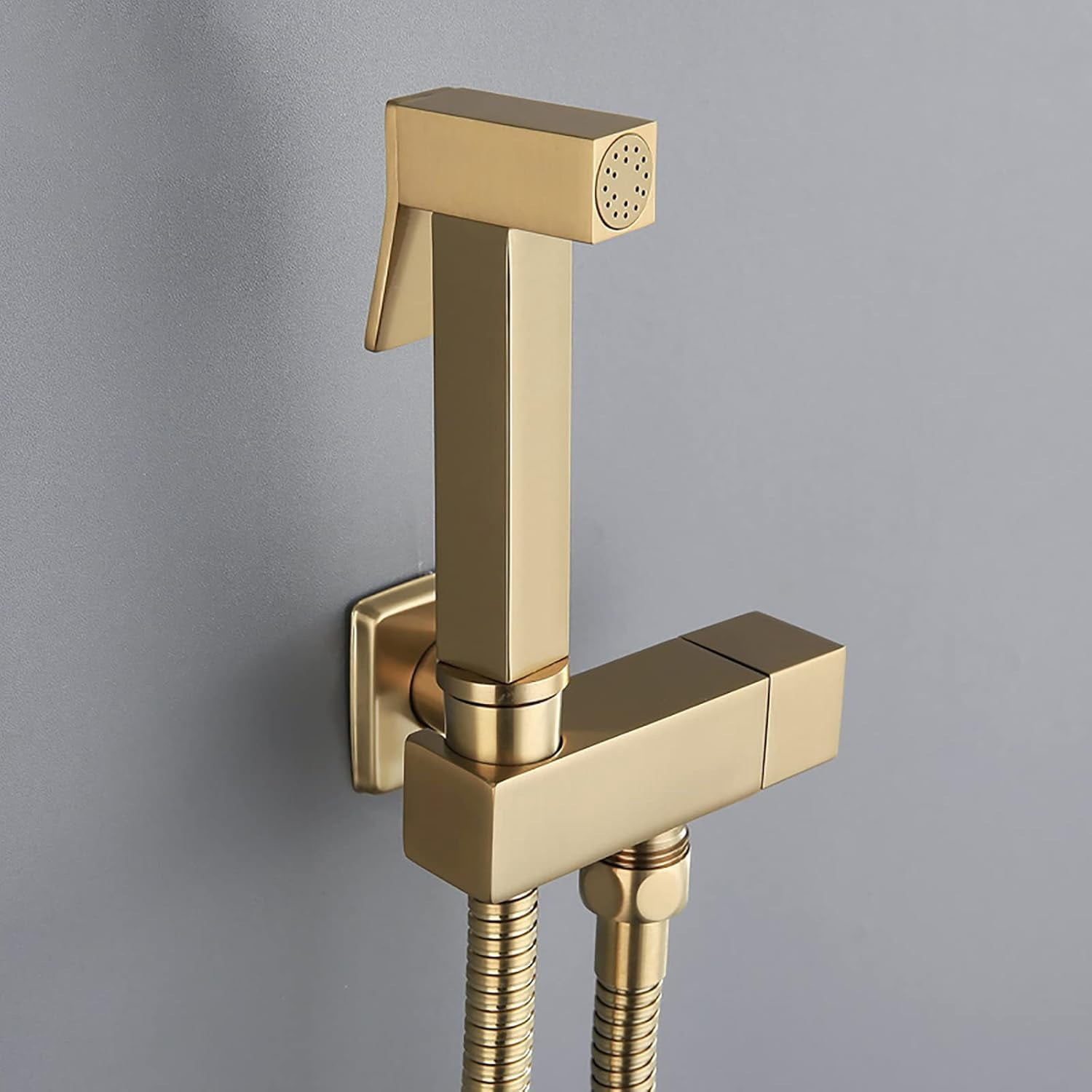 Handheld Bidet Sprayer for Toilet, Brushed Gold Brass Bathroom Cloth Diaper Sprayer Set with Single Cold Water, Wall Mounted Toilet Bidet Sprayer Kit for Feminine Hygiene, Bathing Pets