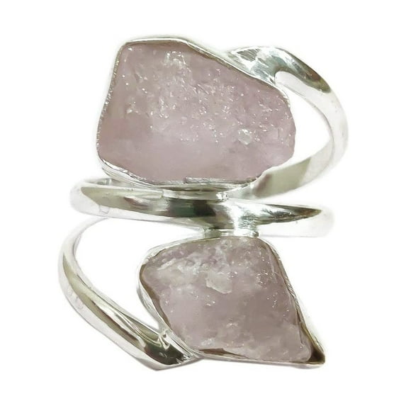 Natural Rose Quartz Ring, Rough Quartz Gemstone Ring, Birthstone, Double Stone, 925 Sterling Silver, Womens Ring, Christmas, Thanksgiving, Handmade, Statement Jewelry, Rough Gemstone Jewelry