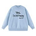 thumbnail image 4 of HOZADOIE Chandails pour Femmes Imprimé Lettre Couleur Unie Manches Longues Col Rond Polyvalent Ample Simple Confortable Chandail Automne Hiver Style, 4 of 6