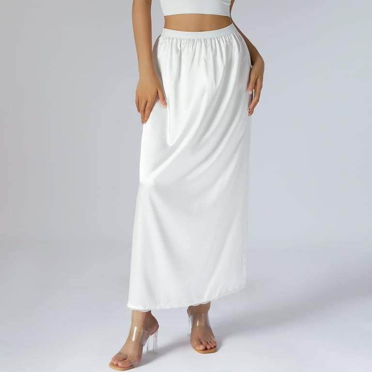 Hirigin Half Slip for Women Under Dress Plus Size Long Satin Underskirt Breathable Lace Trim Maxi Slip Skirt