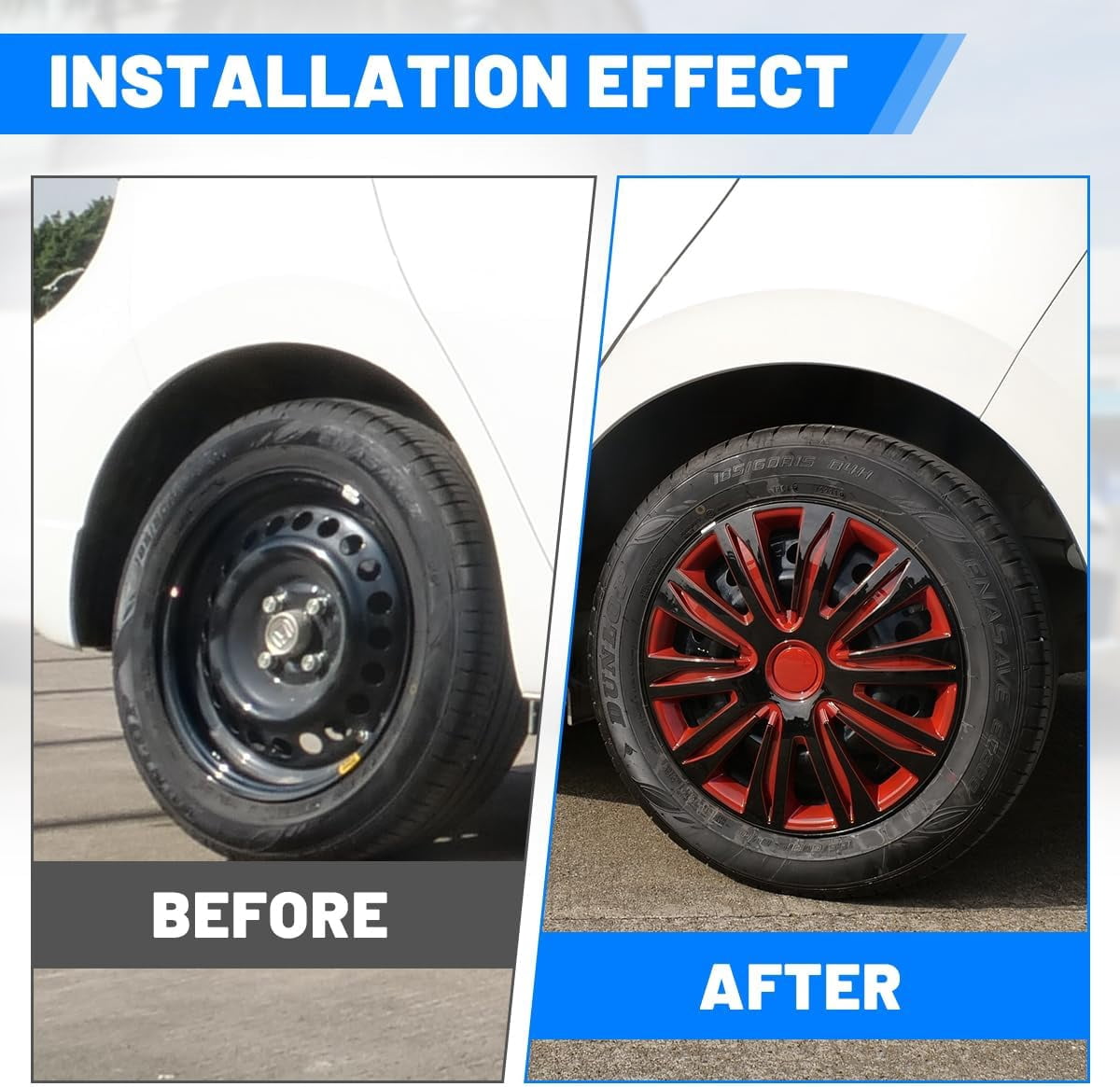 15 inch Performance Black & Red Lacquer Hubcaps Universal Wheel covers for 15" Standard Steel Wheels [Only Fit Iron Hub - Steel Wheel](Set of 4)