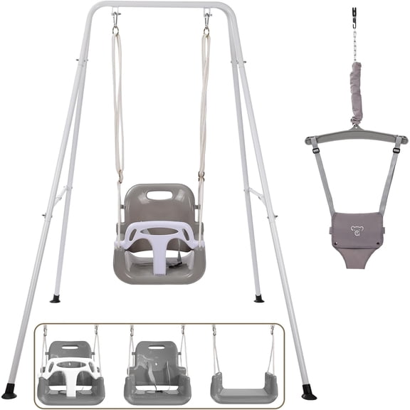 Taleco Gear 2 in 1 Toddler Swing & Jumper, Swing Set for Indoor/Outdoor, Baby Jumpers and Bouncers, Easy to Assemble & Store, Suitable for Children 6 Months and Older(Black)