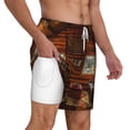 thumbnail image 2 of Sigee Log Cabin Inside Print Mens Swim Trunks with Compression Liner Quick Dry Swim Stretch Beach Shorts with Pockets,S-3XL, 2 of 7