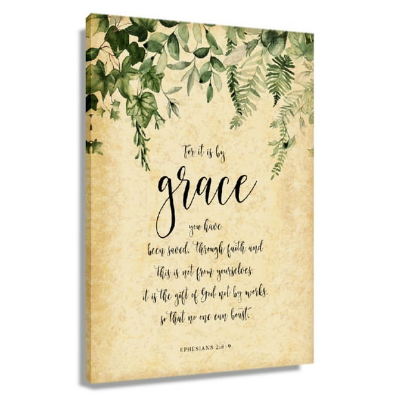 Leaves Wall Art Ephesians 2 8-9 Wall Art Bible Verse Poster For Bedroom Artwork Canvas Paintings Print For Room Framed 20x30 in