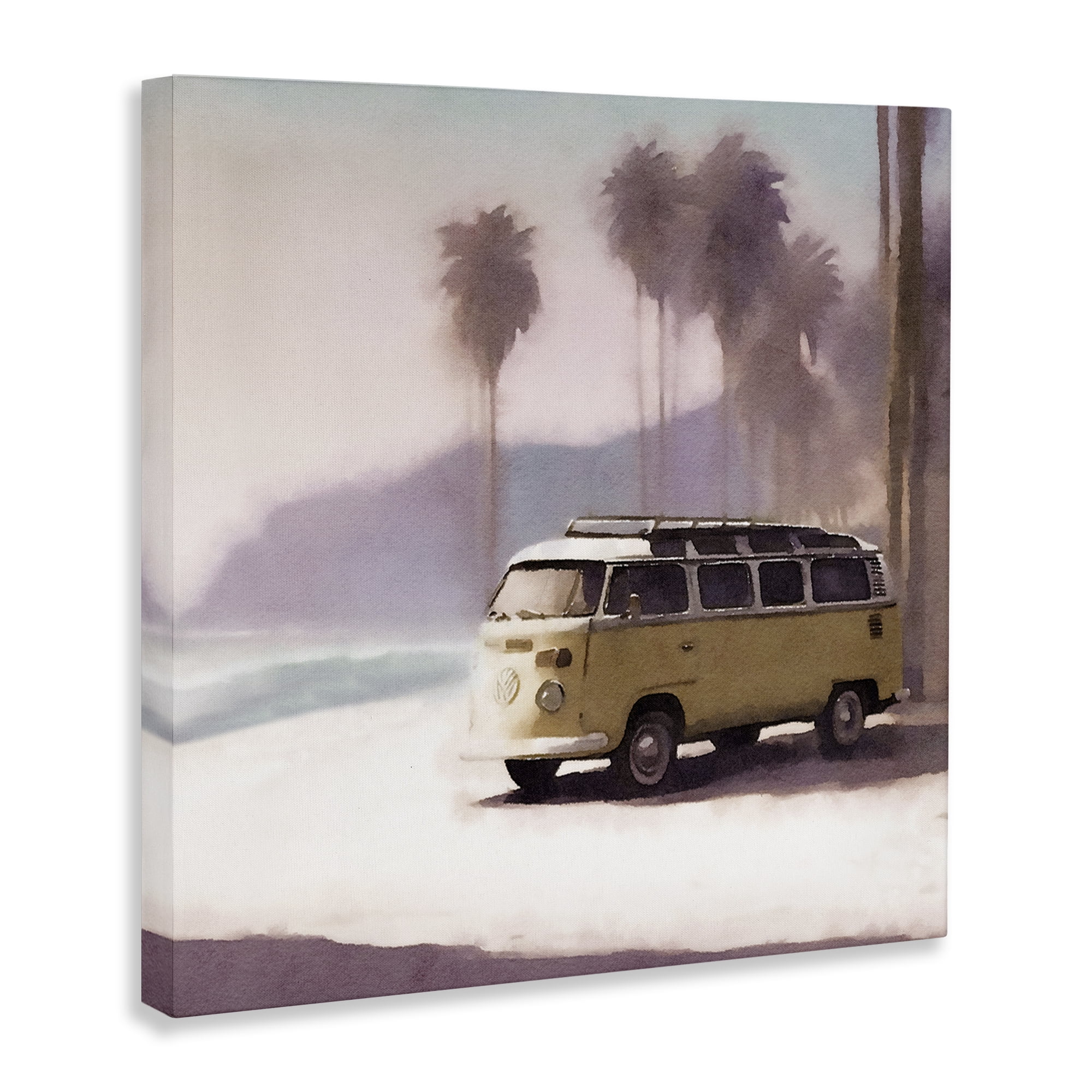 Stupell Industries Yellow Van on Beach Nautical & Beach Painting Wrapped Canvas Art Print Wall Art, 24 x 24