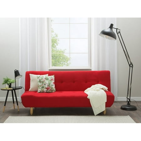 Modern Sofa Bed 3 Seater Reclining Backrest Red Fabric Living Room Alsten