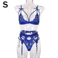 thumbnail image 1 of Conjunto de ropa interior de encaje floral de 3 piezas para mujer, sujetador sexy, bragas, liguero, azul, S Speravity XX000052-06, 1 of 7