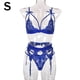 thumbnail image 1 of Conjunto de ropa interior de encaje floral de 3 piezas para mujer, sujetador sexy, bragas, liguero, azul, S Eigraketly XX000052-06, 1 of 7