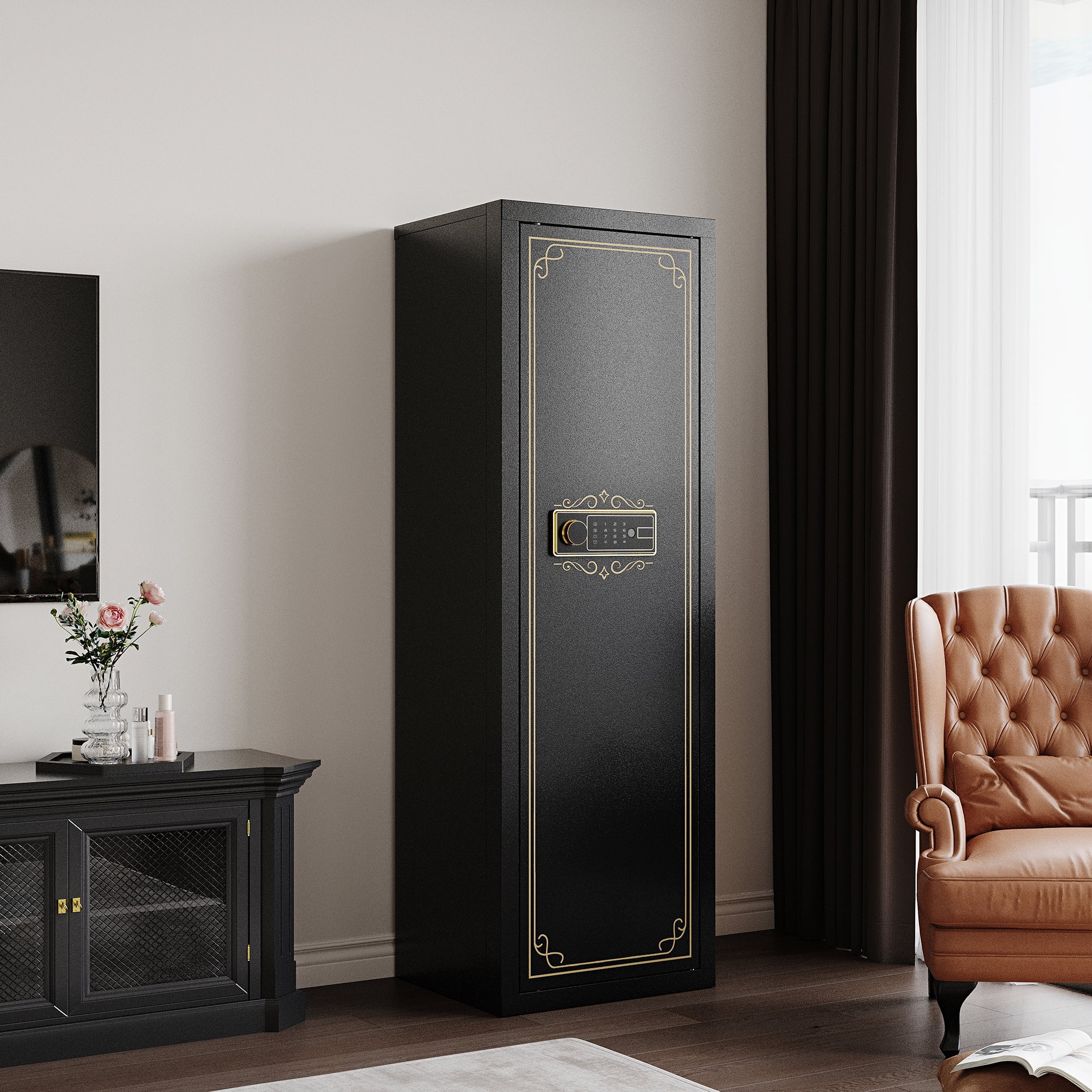 Kaer 10-12 Gun Safe For Rifles And Pistols Biometric Gun Cabinet For Rifles And Shotguns Fingerprint Rifle Safes For Home Clearance Gun Safe Long Gun Locker With Removable Shelf Gun Rack Unassembled